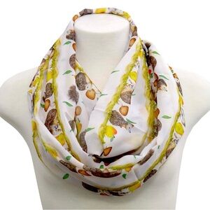 Fall Infinity Scarf Hedgehog Porcupine and Pear Fun Print like new